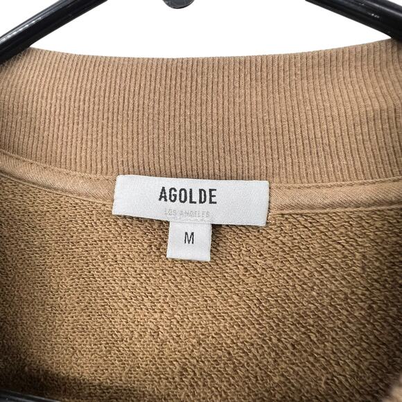 Agolde Size Medium Sweatshirt Striped Puff Sleeves Crew Neck Tan Cotton - Picture 3 of 3